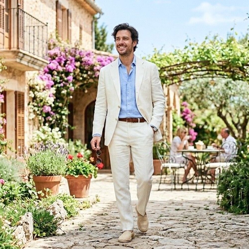 John W. Nordstrom Ivory White Linen Resort Collection Suit Size 44L (Pants 40R)